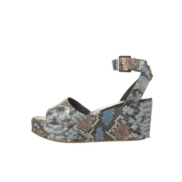 Rachel Comey Juno Wedge Sandals Womens 10 Blue Black Snake Skin Platform Shoes - Picture 2 of 12
